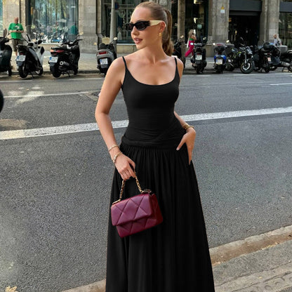 French Chic Spaghetti Strap Maxi Dress Elegant Slim Fit