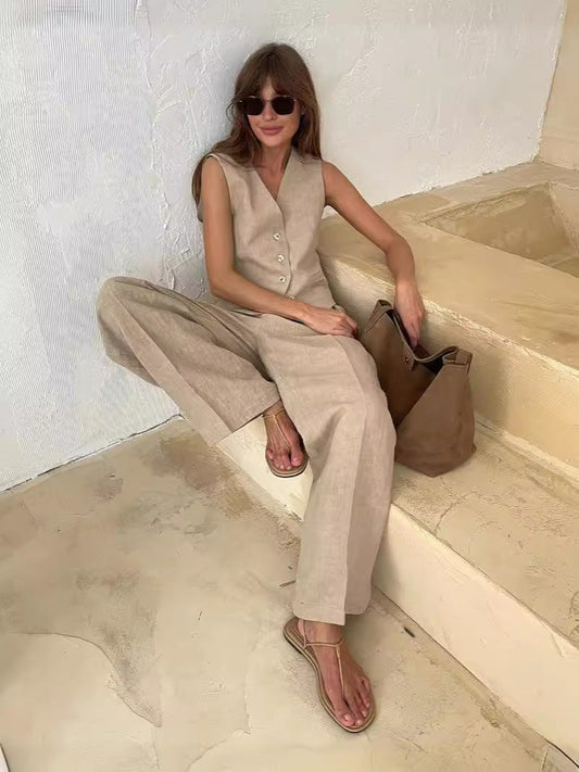 Trendy Casual Sleeveless Vest And Long Pants Set