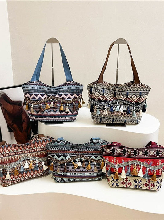 Trendy Ethnic Style Fringe Tote Bag