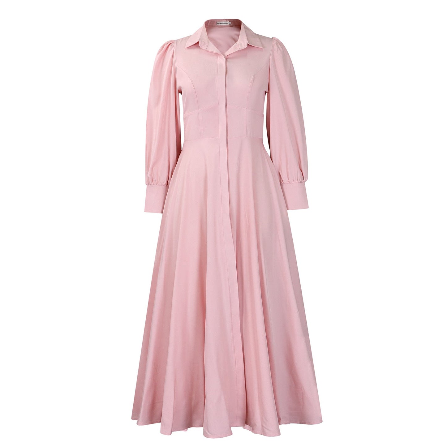 Elegant Long Sleeve Midi Shirt Dress In Solid Colors
