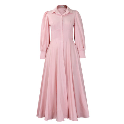 Elegant Long Sleeve Midi Shirt Dress In Solid Colors