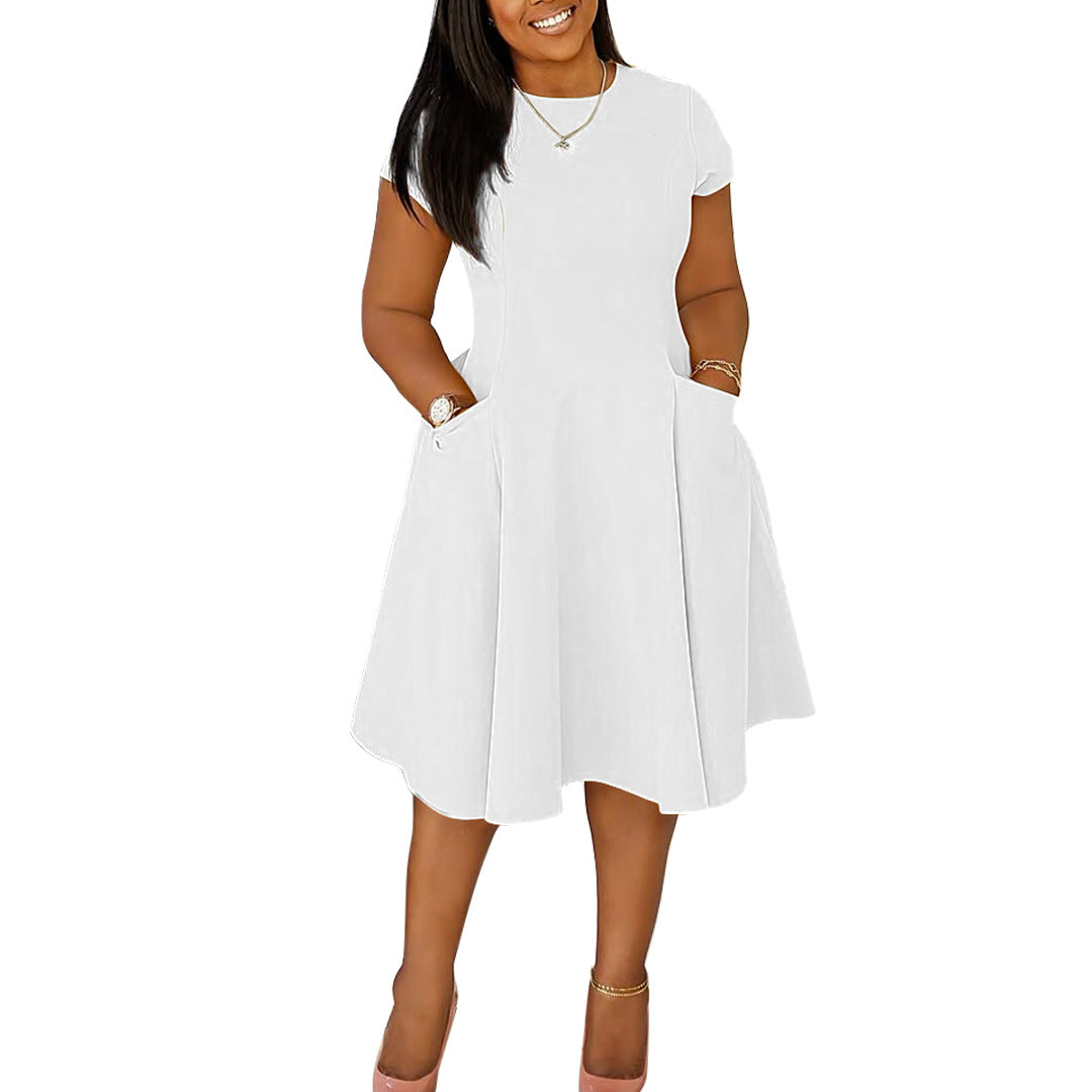 Casual A-Line Pocket Dress With Round Neck