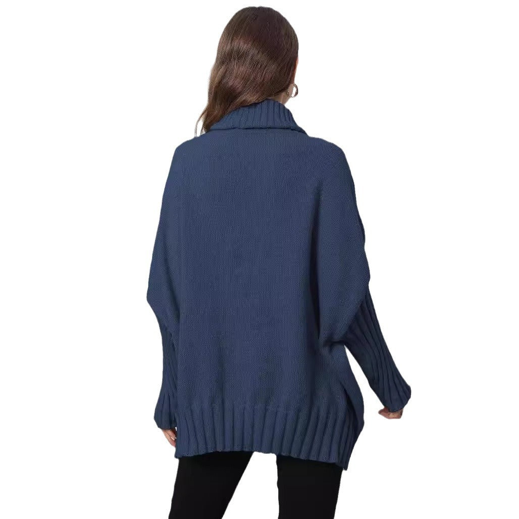 Loose Fit High Neck Knit Sweater In Solid Colors