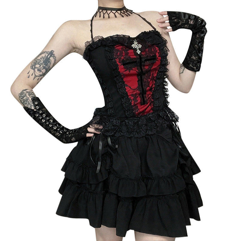 Dark Gothic Floral Print Sundress Stylish Comfortable Short Dress