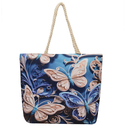 Fashionable Reversible Beach Tote Bag Canvas with Cotton Rope