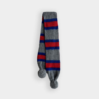 Striped Knit Scarf with Pom Poms for Women