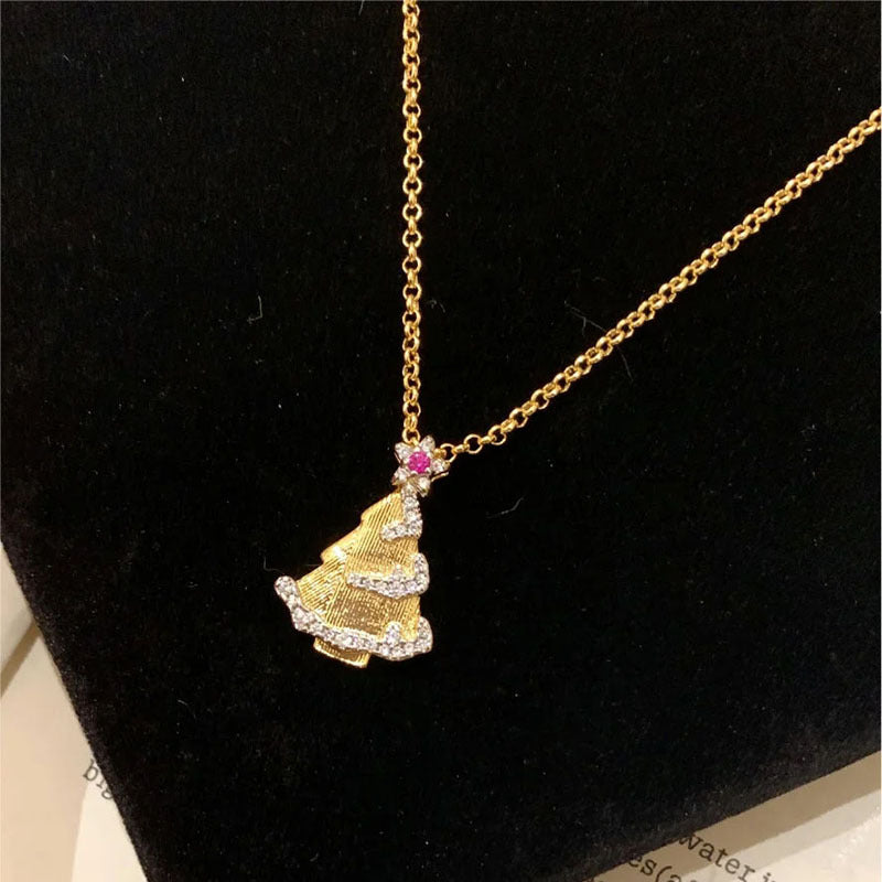 Trendy Rhinestone Christmas Tree Pendant Necklace
