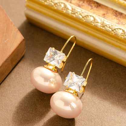 Elegant French-Style Pearl Stud Earrings With Rhinestones