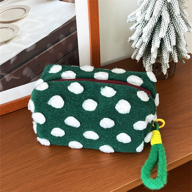 Plush Polka Dots Portable Cosmetic Bag