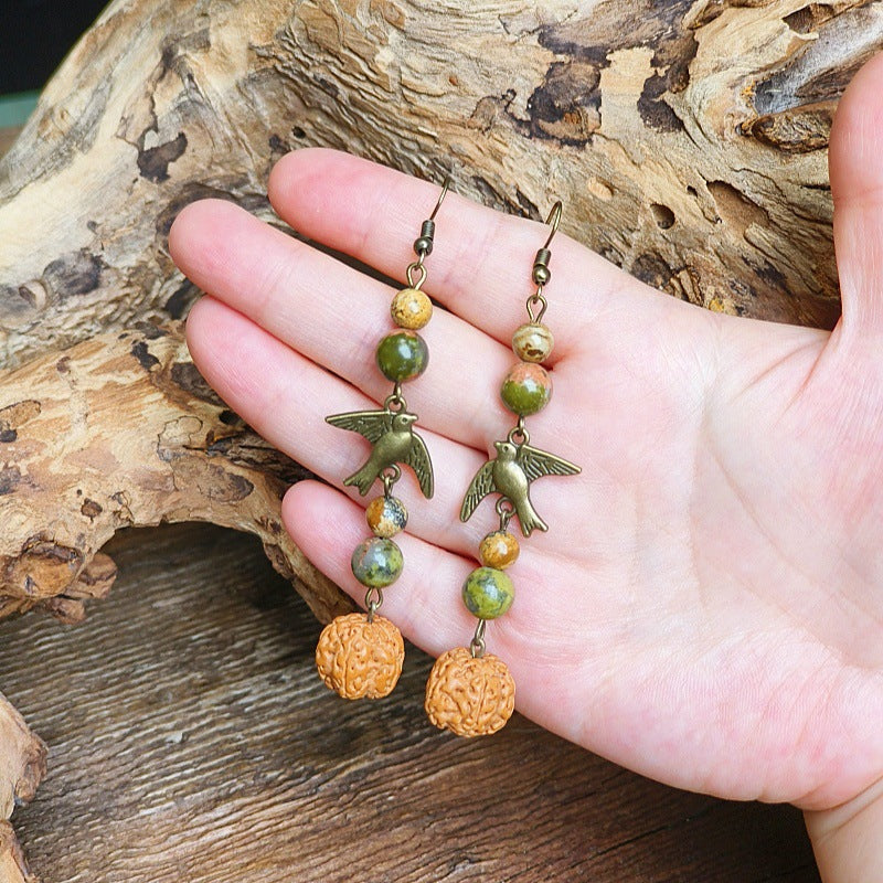 Handmade Vintage-Inspired Earrings with Natural Stone