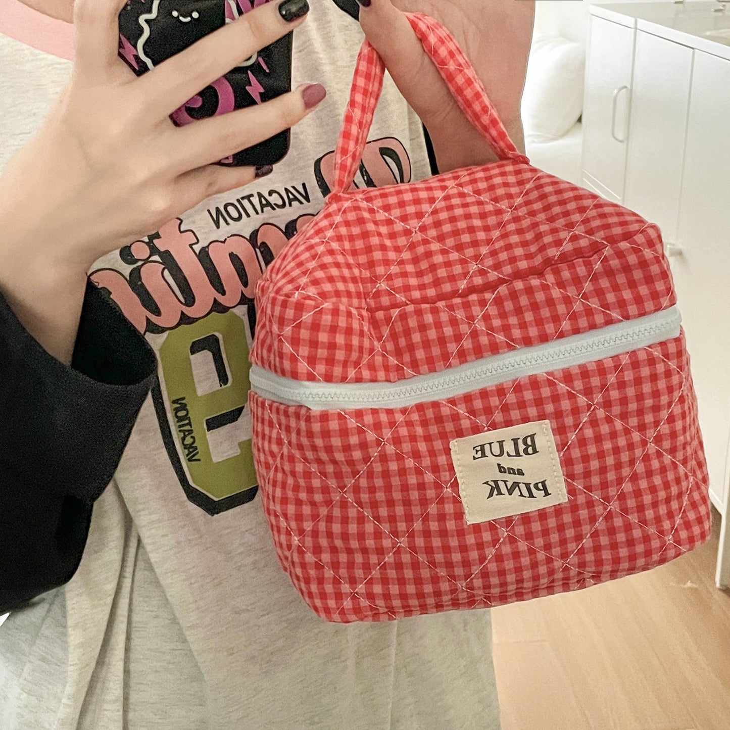 Plaid Simple Color Block Make Up Bag