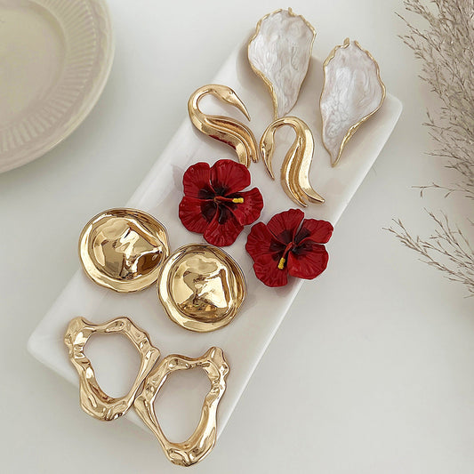Floral Drop Oil Earrings Trendy Metal Leaf Design