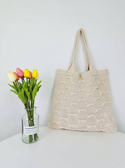 Solid Color large Cpacity Knit Shoulder Tote Bag
