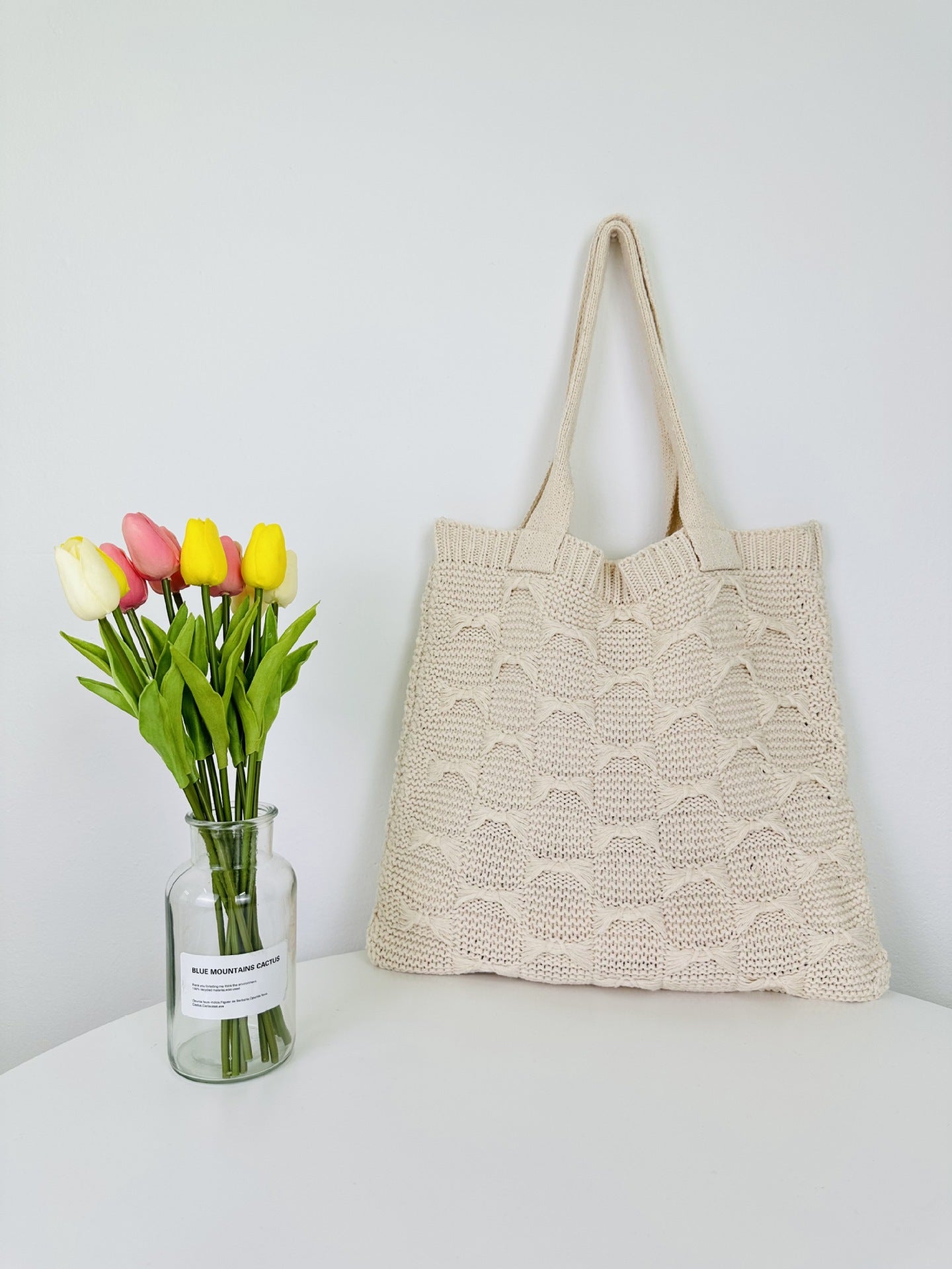 Solid Color large Cpacity Knit Shoulder Tote Bag