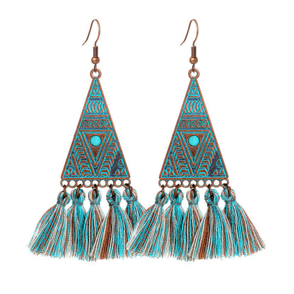 Bohemian Style Gemstone Tassel Earrings for Women