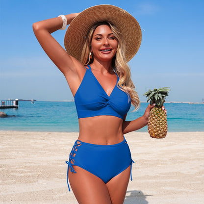 Women’S Two-Piece Bikini Set Solid Color Nylon Swimwear