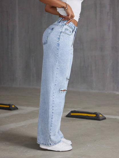Distressed Ripped Wide Leg Baggy Denim Pants