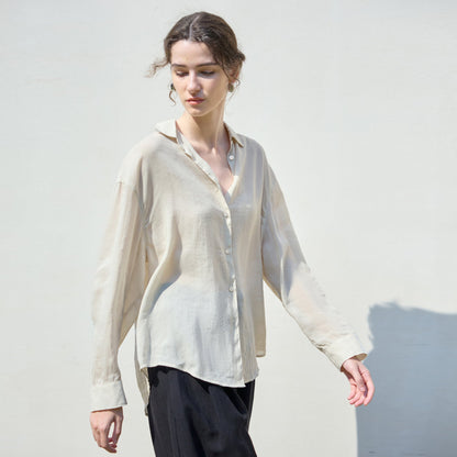 Loose-Fit Solid Color Linen Blend Shirt for Women