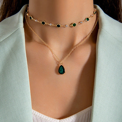 Emerald Green Butterfly Necklace With Layered Design And Heart Charm