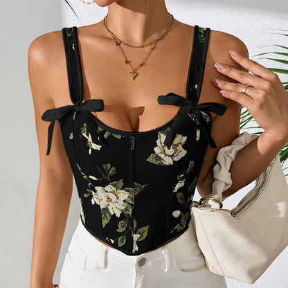 Sensual Floral Lace-Up Cami Top Vintage Style