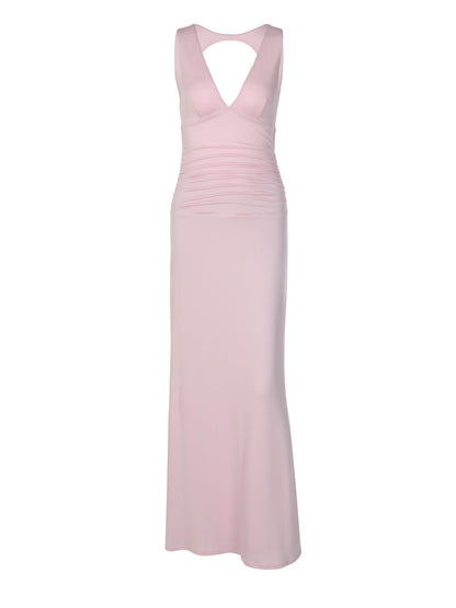 Sexy V-Neck Backless Ruched Bodycon Dress