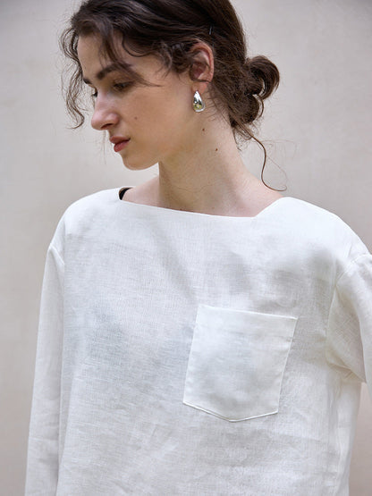 Loose Fit One-Shoulder Long Sleeve Linen Top for Women
