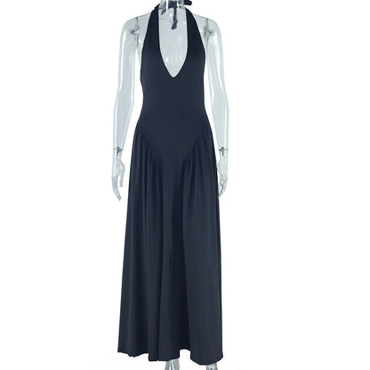 Chic Solid Color Sleeveless Halter Dress For Women