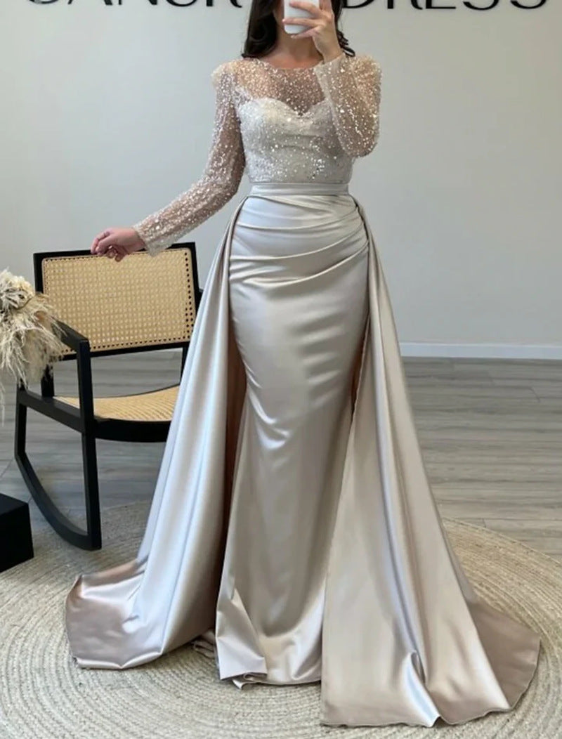 Elegant Satin Mermaid Dress With Beading For Formal Events