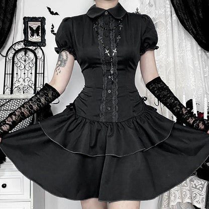 Butterfly Bow Short Sleeve Dress Elegant Casual A-Line