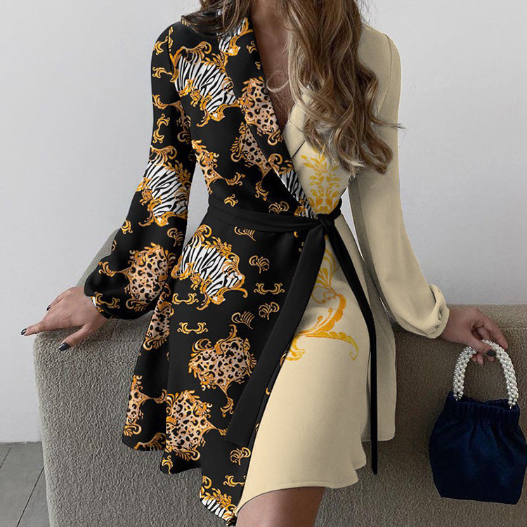 Elegant Color Block Mini Dress with Tie Detail