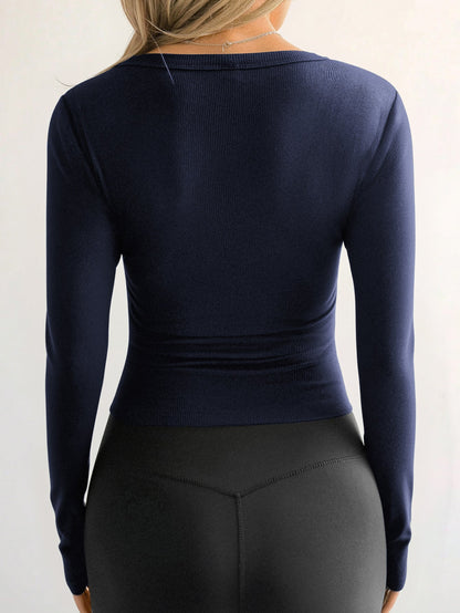 Women's Solid Color Long Sleeve Fitted T-Shirt