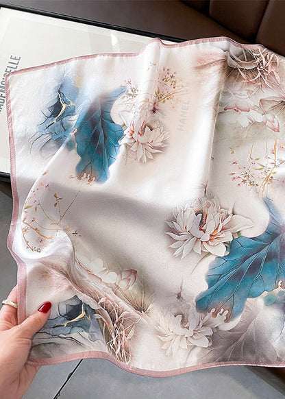 Floral Satin Polyester Square Scarf With Botanical Print