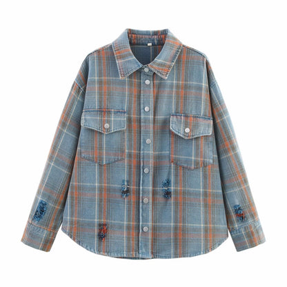 Oversized Plaid Button Up Shirt Polyester Flannel