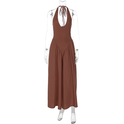 Deep V Lace Hollow-Out Maxi Dress Elegant Casual Dress