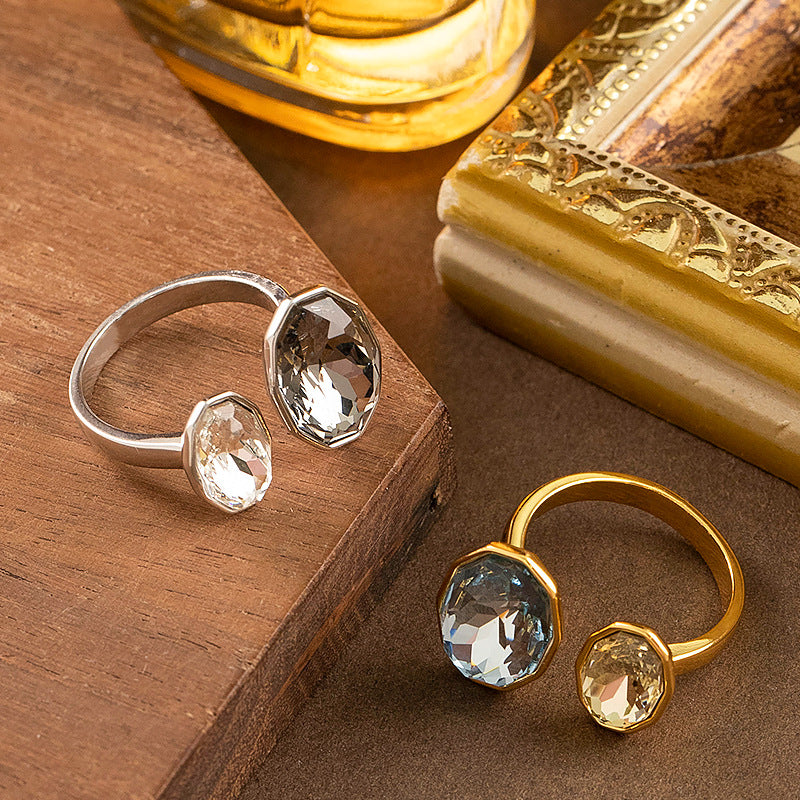 Geometric Zirconia Adjustable Open Ring Trendy Chic Jewelry