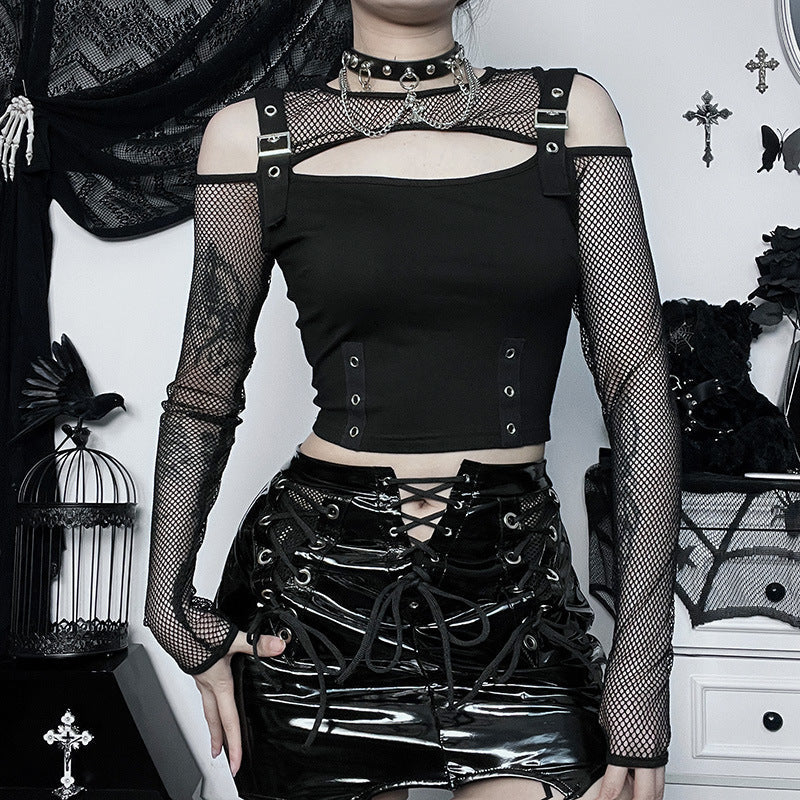 Dark Fashion Shoulder-Baring Long Sleeve Top