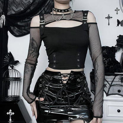 Dark Fashion Shoulder-Baring Long Sleeve Top