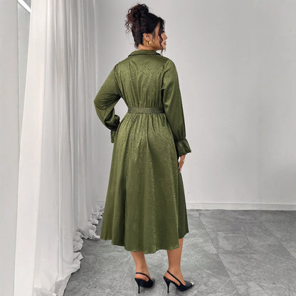 Elegant Vintage High-Waisted A-Line Dress With V-Neck