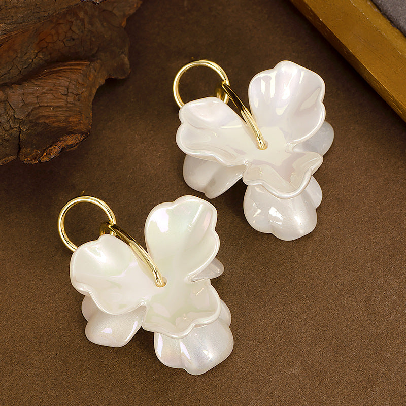 Caramel Amber Floral Resin Earrings For Women