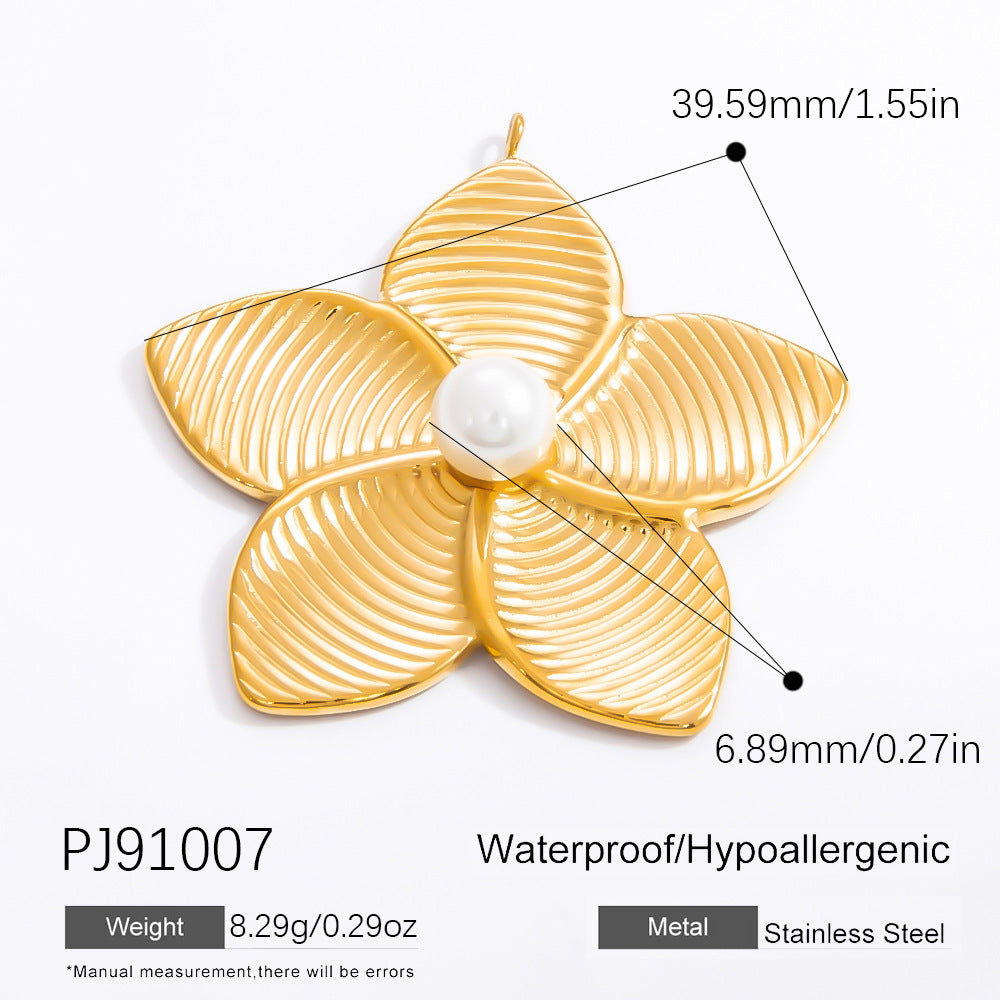 Floral Starfish 18K Gold Plated Stainless Steel Pearl Pendant Necklace