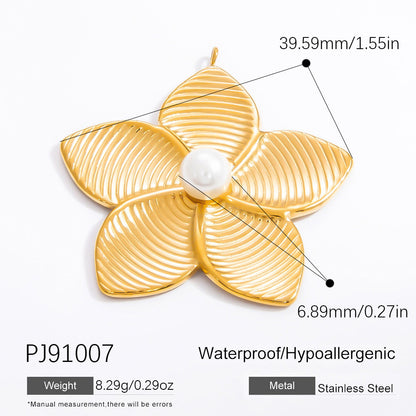 Floral Starfish 18K Gold Plated Stainless Steel Pearl Pendant Necklace