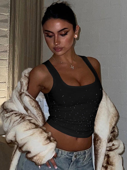 Trendy Rhinestone Cami Top Sexy Streetwear