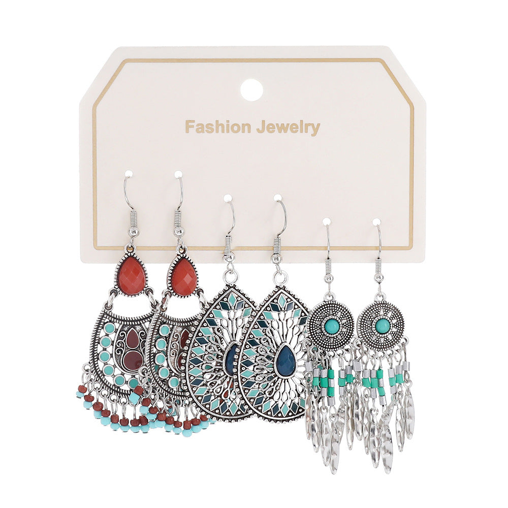 Bohemian Turquoise Tassel Earrings Vintage Alloy Jewelry