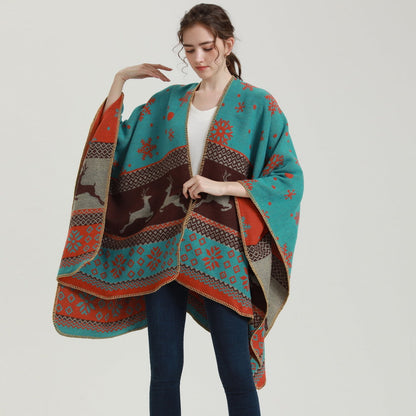 Faux Cashmere Split Shawl Stylish Thermal Scarf Christmas Gift Double-Sided Thick Shawl