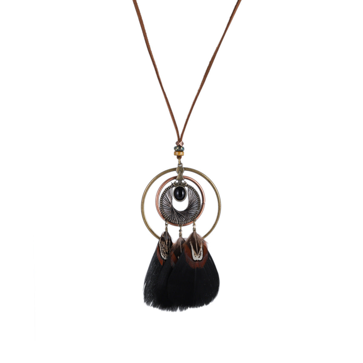 Indian Dreamcatcher Black Feather Tassel Necklace Fashion Jewelry