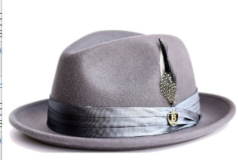 Men's Wool Fedora Hat with Bowknot and Feather, Stylish Fall Winter Accessory