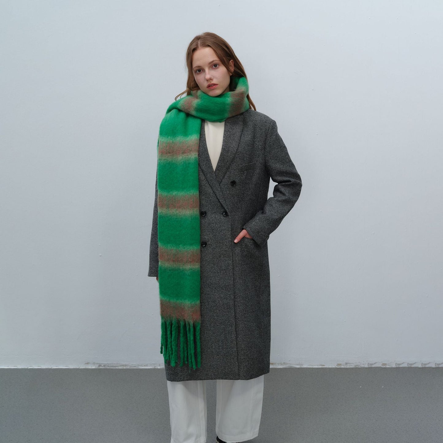 Color Block Striped Simple Tassel Knit Scarve
