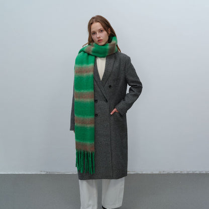 Color Block Striped Simple Tassel Knit Scarve
