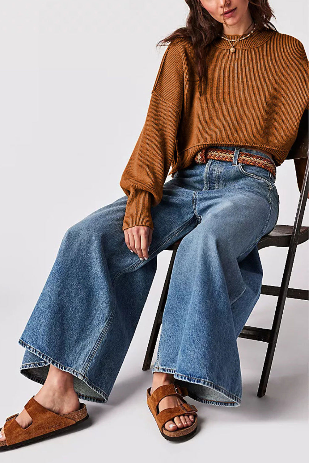 Solid Color Round Neck Simple Sweater