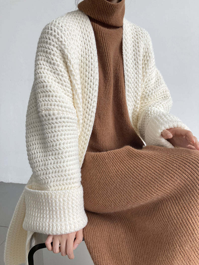 Solid Color Hollow Out Open Front Knit Cardigan